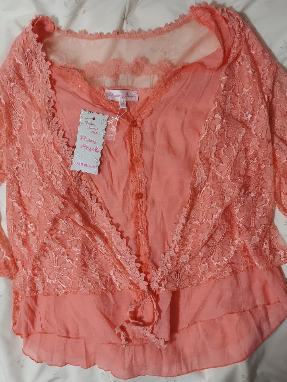818 Fashion Pretty Angel Pink Lacy Shirt XL Flirty